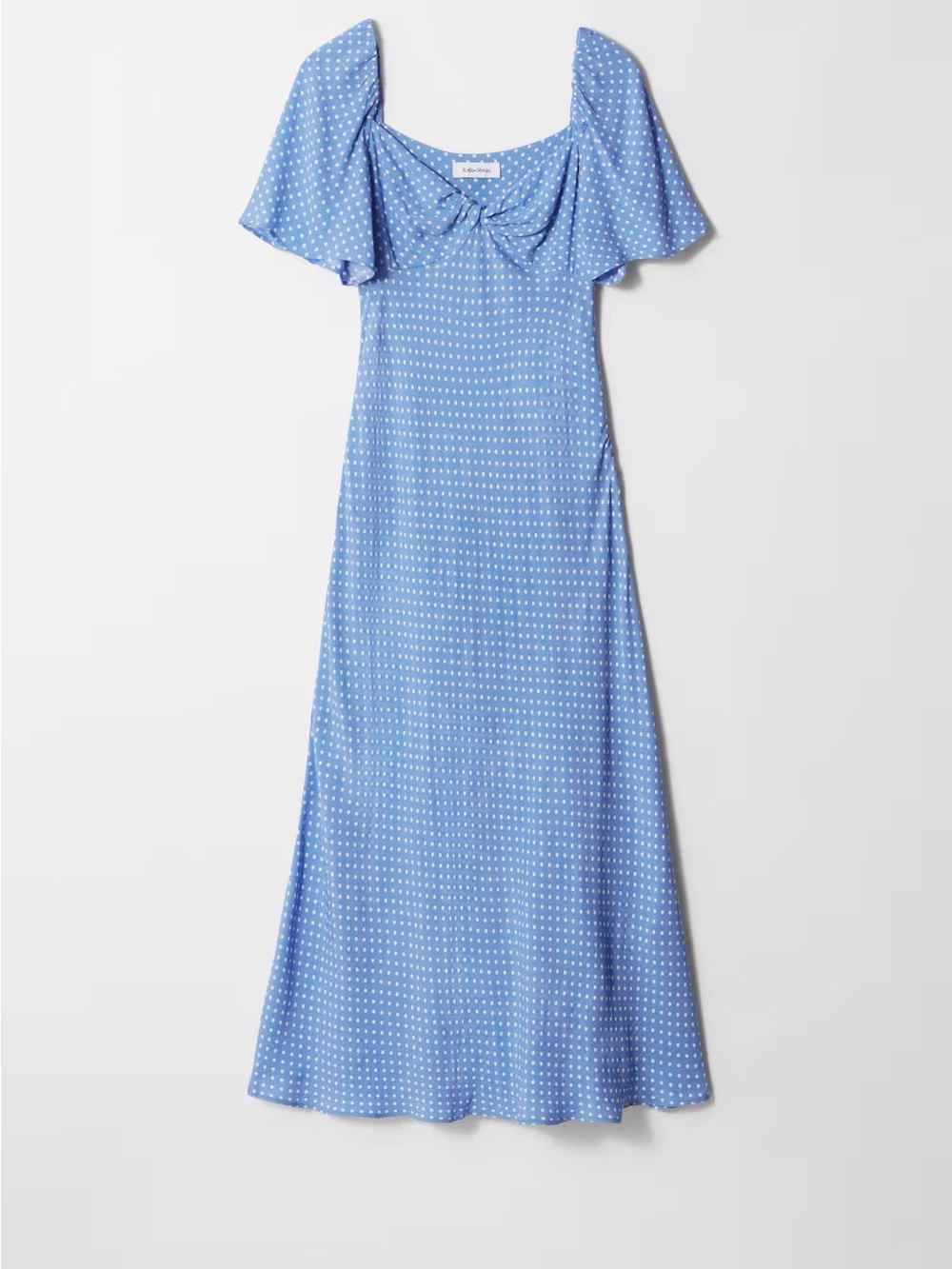Blue Polka Dot Midi Dress with Sweetheart Neckline